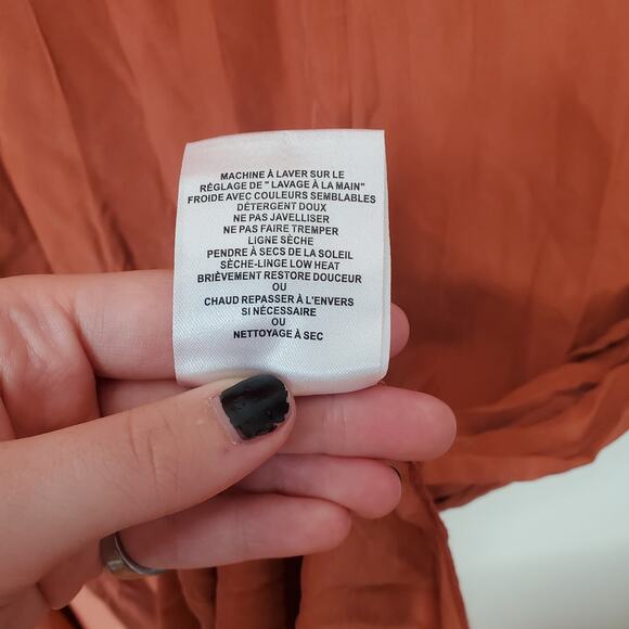 Go Silk Crinkle Cut Midi Dress Washable Silk Cayenne V-Neck Orange Size S NEW - Picture 7 of 11